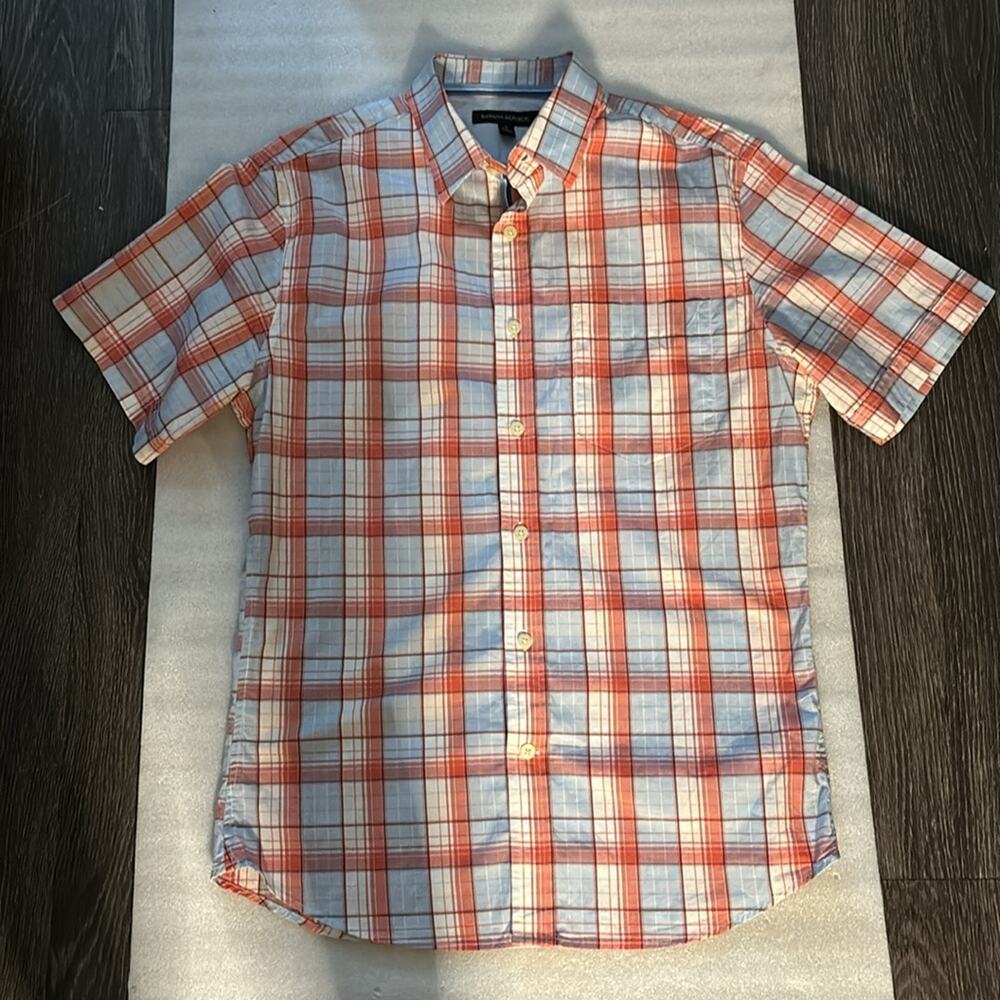 Banana Republic Plaid Blue/Orange Short Sleeve Top S Preppy Casual Academia Twee